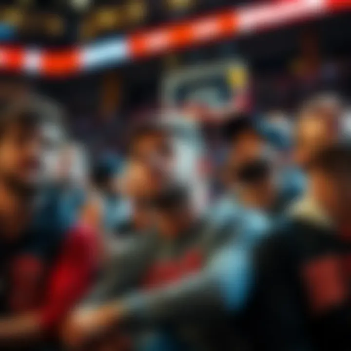 A group of frustrated basketball fans expressing dissatisfaction at an NBA game