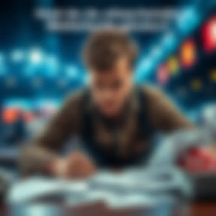 A person with a distressed expression examining betting slips on a table, reflecting on lost bets