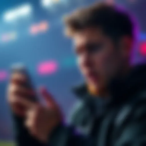 Player frustrated about betting issue A person looking upset while checking their betting account on a smartphone, showing a notification about a lost bet despite winning it.