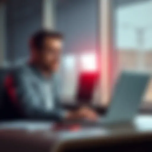 Frustrated bettor looking at college football odds Person sitting at a desk, looking confused while checking college football betting options on a laptop