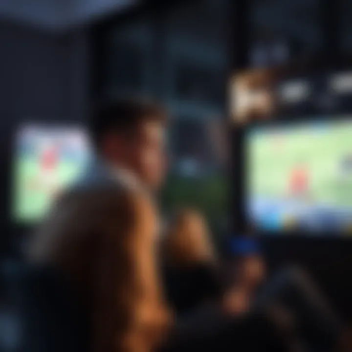 Frustrated bettor watching football match A disappointed bettor sitting in front of a TV, showing frustration after a poor performance by the French team in a football match