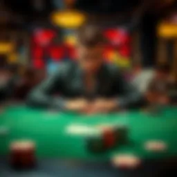 A player looks frustrated at a Blackjack table in Iconic21, surrounded by other players. The table shows cards and chips, reflecting a tense gaming atmosphere.