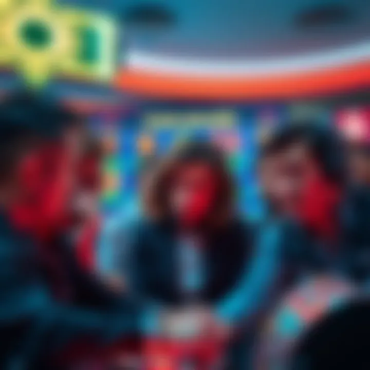 A group of annoyed casino players looking at a screen showing fake multipliers, expressing their disappointment