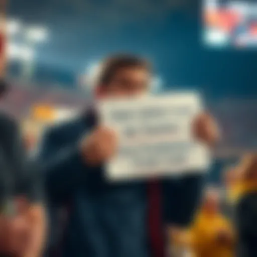 A frustrated fan expressing anger during a football game, holding a sign about Josh taking touchdowns from Cook