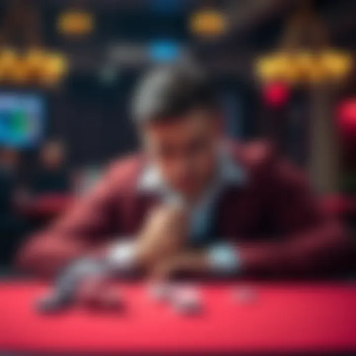 Frustrated gambler losing at a card table A frustrated player sits at a card table, looking disappointed as they lose their game, conveying feelings of betrayal in gambling.