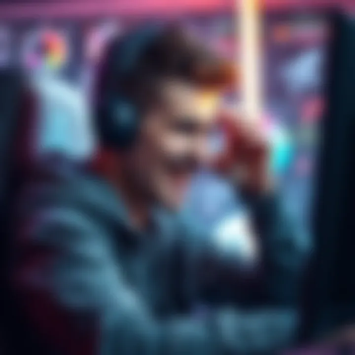 A gamer showing frustration while looking at a progress bar on a screen, struggling to reach a higher rank in a game