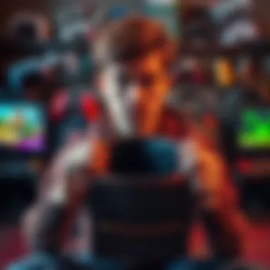 Frustrated gamer with empty wallet A gamer looking frustrated while holding an empty wallet with game consoles in the background.