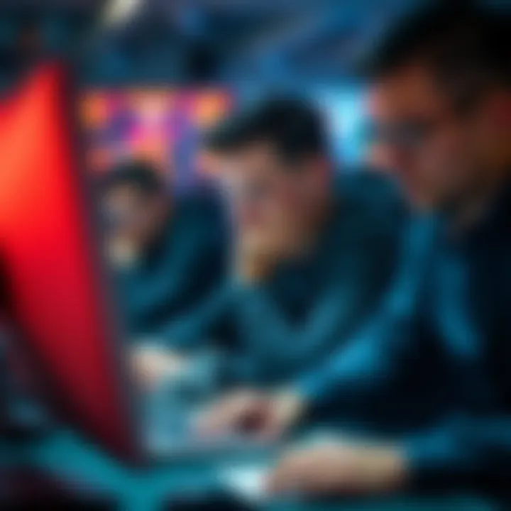 A group of players looks stressed at their computers, showcasing frustration over low bet amounts in online poker games.