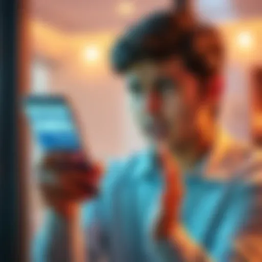 A person looking at their phone with a worried expression, showing a bank app with a pending transaction status and a ₹5000 deposit.