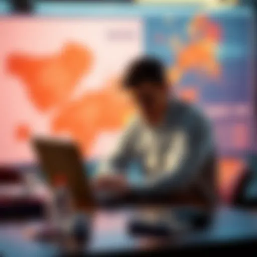 A disappointed person sitting at a table with a laptop, expressing frustration over missing bonus bets while looking at a map of different regions