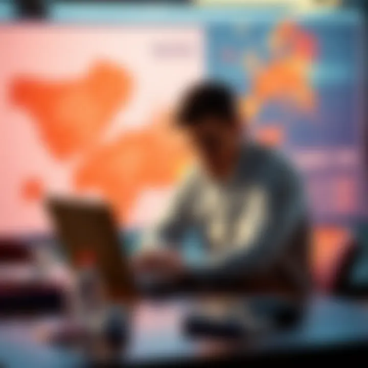 A disappointed person sitting at a table with a laptop, expressing frustration over missing bonus bets while looking at a map of different regions