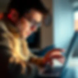 A person looking stressed while reading overwhelming emails on a laptop