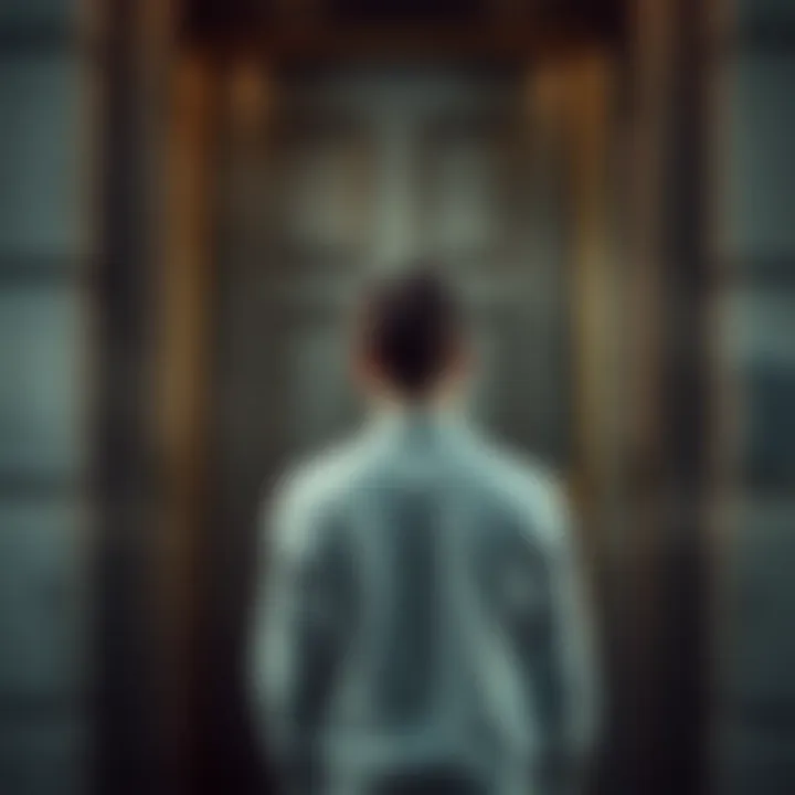 A person standing outside a locked door, looking frustrated and realizing their mistake of being locked out for a month.