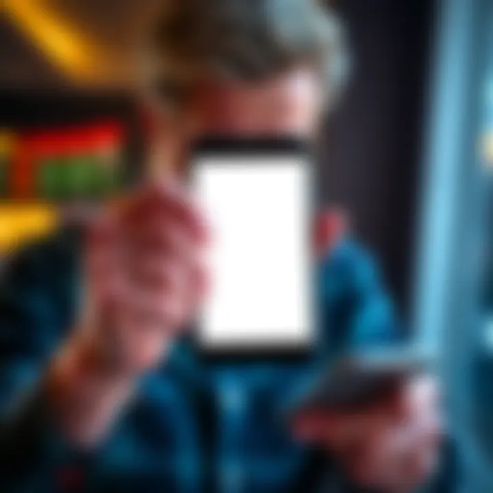 A person showing frustration while trying to load a Live Blackjack app on their phone, with a blank screen visible.