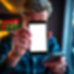 Frustrated person with phone A person showing frustration while trying to load a Live Blackjack app on their phone, with a blank screen visible.