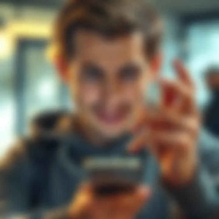 Frustrated person with phone A person looking frustrated while holding a phone, expressing discontent about begging through messaging apps.