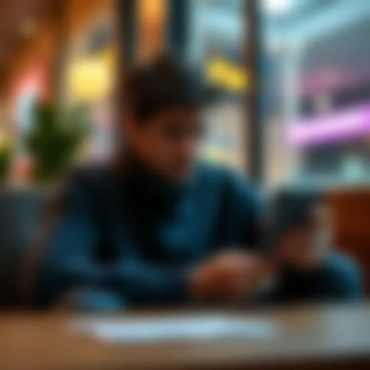 A person sitting with a worried expression, looking at a phone with an empty screen, symbolizing frustration over delayed payments.