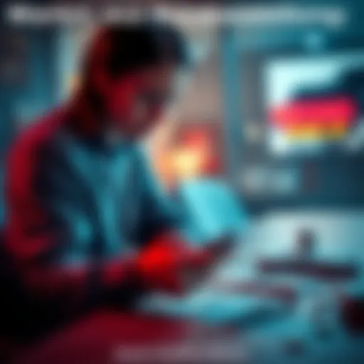 A frustrated person looking at their phone while waiting for a refund, with bills scattered on a table.