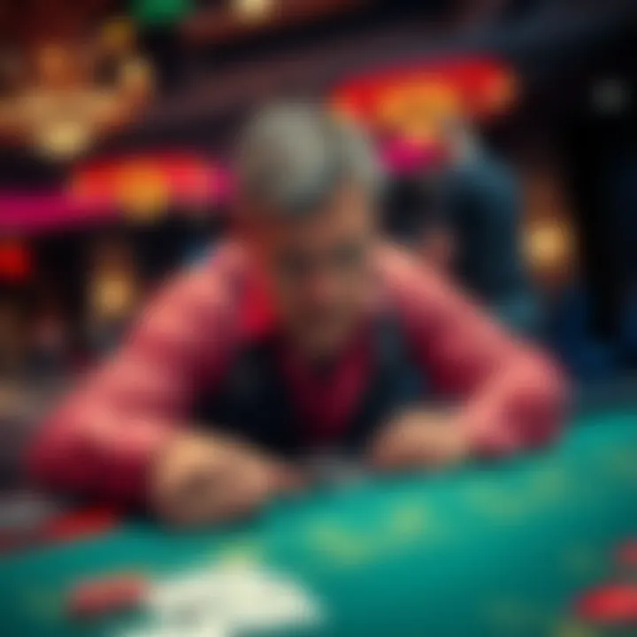 A person looking disappointed at a blackjack table, showing signs of frustration after losing a bet.