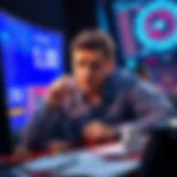 Player looking frustrated with low bonus A frustrated player stares at a computer screen showing a low bonus amount after placing a high bet. Money and betting slips are visible on the desk.