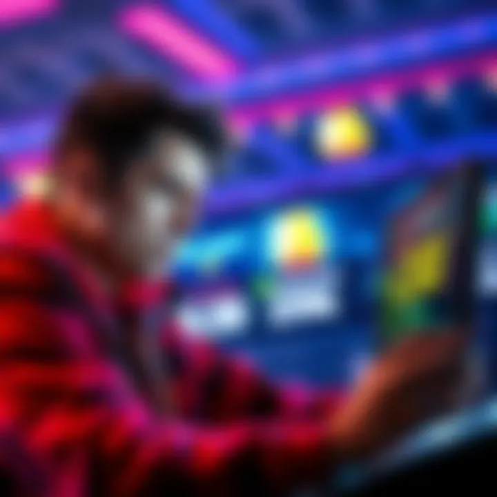 Frustrated player looking at winning amount on a screen, contemplating decisions in gambling