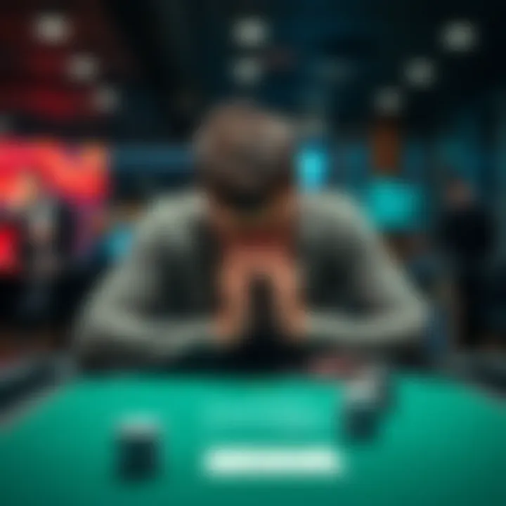 A frustrated player sitting at a gaming table with their head in hands, showing signs of disappointment after losing a game.