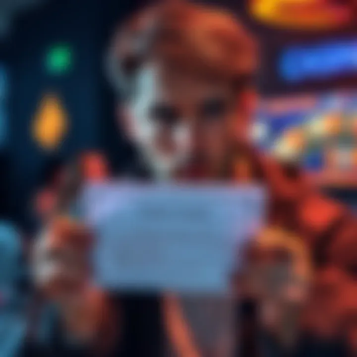 A person looking upset while holding a rejected withdrawal notification from an online casino