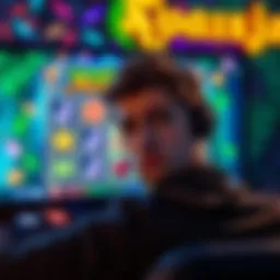 Frustrated player in front of gaming screen A player looking stressed at a computer screen showing the game Jungle Magic with bonus icons, reflecting disappointment from failed attempts.