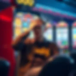 A disappointed player sitting in front of a slot machine, with their hand on their forehead, looking frustrated after losing on free spins.