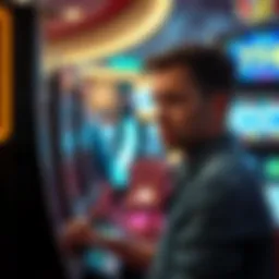 A person showing frustration while playing a slot machine in a casino, with a look of disappointment on their face.
