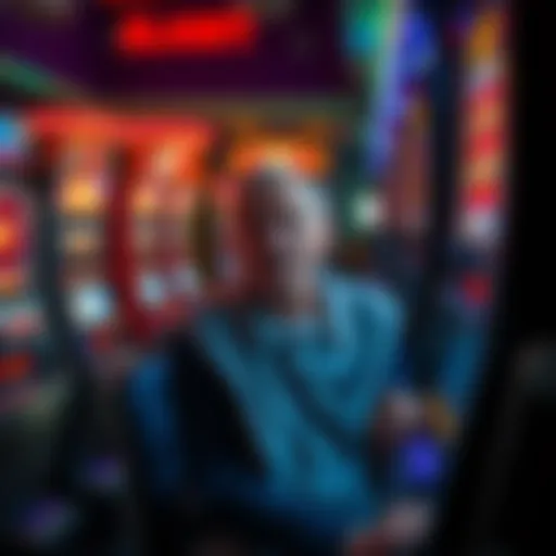 Frustrated player at slot machine A frustrated player sits at a slot machine, showing signs of distress after a significant loss.