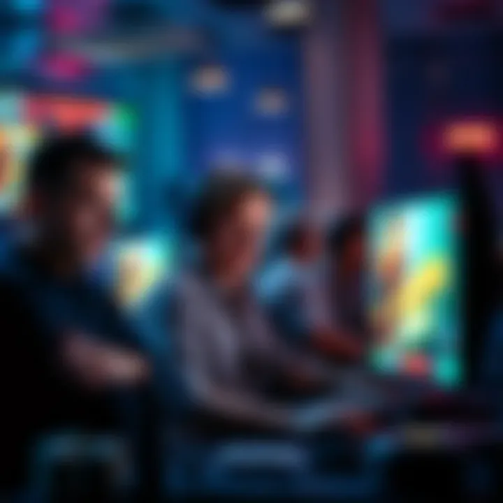 Frustrated players at online casinos A group of frustrated players sitting in front of their computers, showing disappointment at online gambling websites.