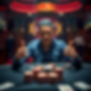 A frustrated player sitting at a poker table with empty hands during a tournament, showing a lack of playable cards