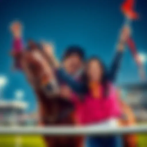 Owner Fujita and Trainer Yahagi joyfully celebrating after their horse Forever Young wins a race.