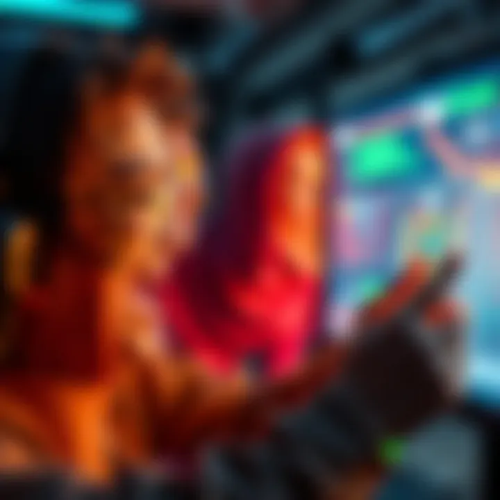 A user excitedly interacting with a new full-screen visual system with enhanced resolution.