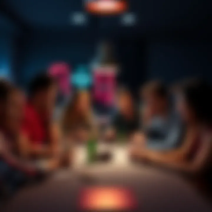 Group of friends enjoying a gaming session with Stake, laughing and having a good time around a table.