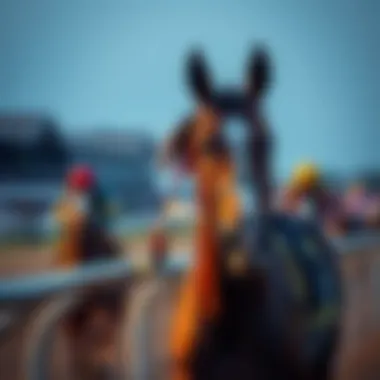 Functional, a racehorse, finishing a race in fifth place at Keeneland with a focused expression.
