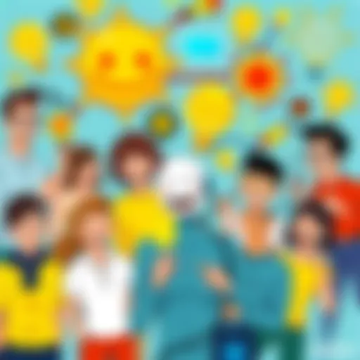 A playful illustration showing various funny ideas generated by AI, with people laughing and trying out the suggestions. Bright colors and cheerful expressions capture the humor.