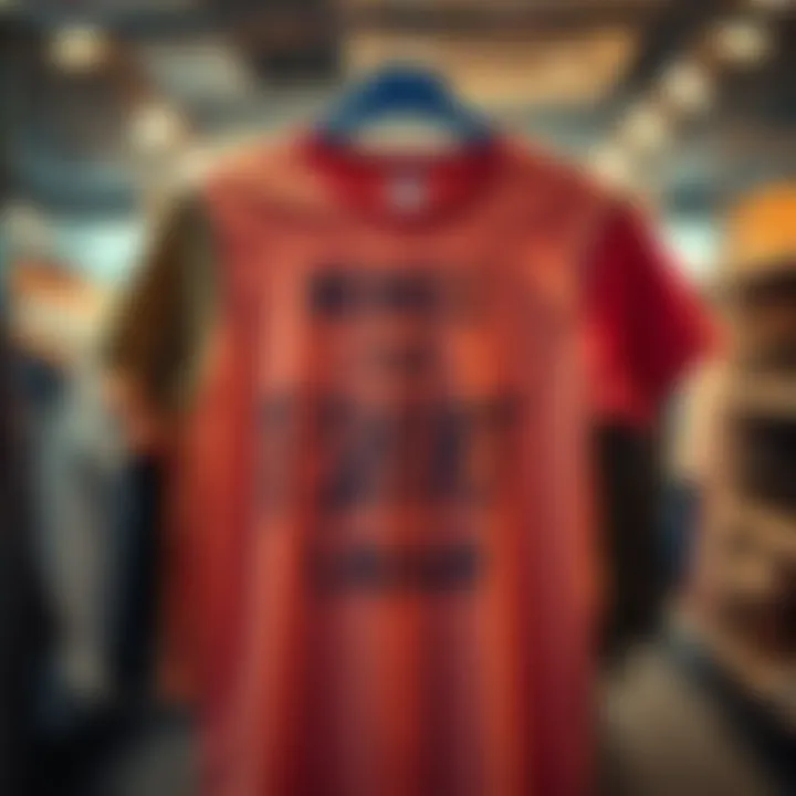 A colorful T-shirt with a humorous graphic that aims to make people laugh, displayed on a hanger.
