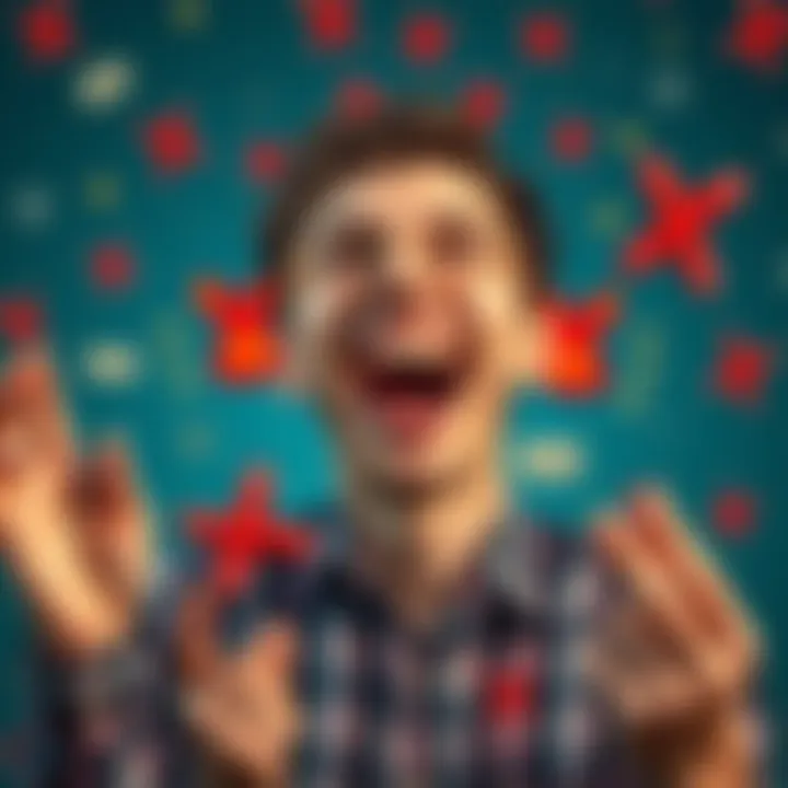 A person laughing while surrounded by various humorous surprises and unexpected events, indicating a week full of joy and laughter.