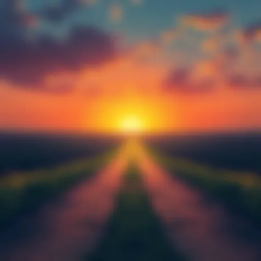 Illustration showing a sunset with two paths, one leading to today and the other to tomorrow, symbolizing continuity and expectation.