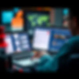 Person analyzing Gamba websites on a laptop showing multiple screens with search results and reviews