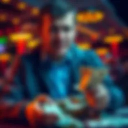 A player counting cash with a worried expression, symbolizing the loss of winnings due to greed.