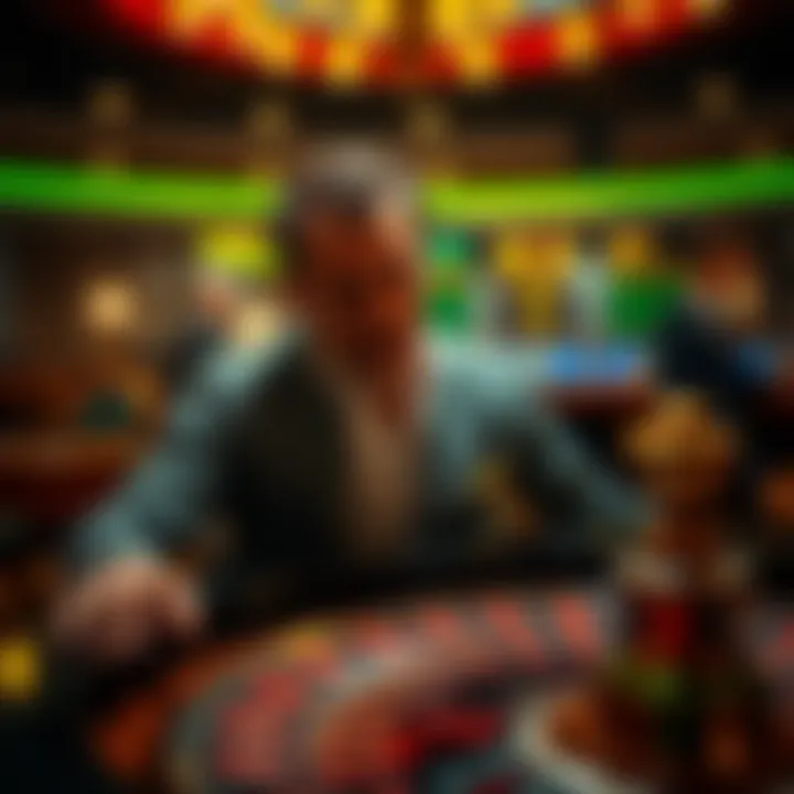 A man looks distressed at a roulette table after losing money in a game, reflecting on his emotional pain and struggles with gambling addiction.