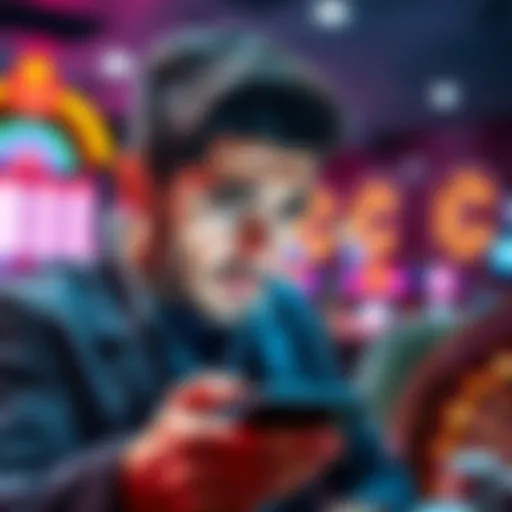 A concerned gambler looking at a negative account balance on a smartphone, contemplating options for recovery.