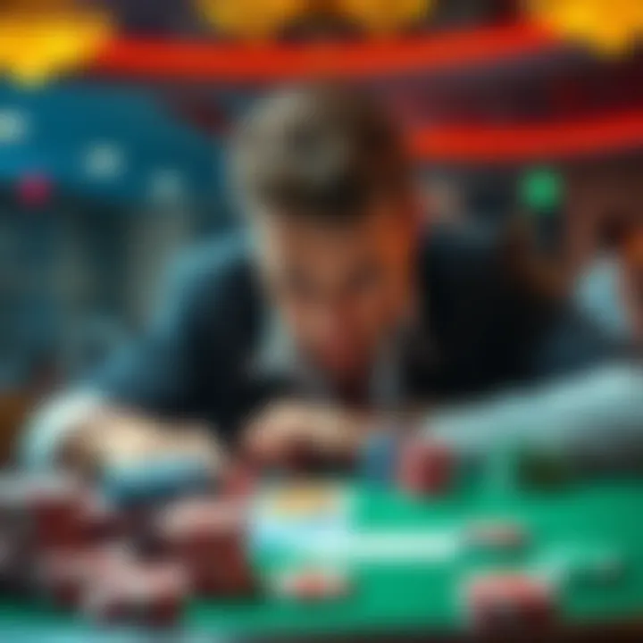 A man looks troubled at a casino table, surrounded by chips and cards, reflecting his journey from winning to losing everything.
