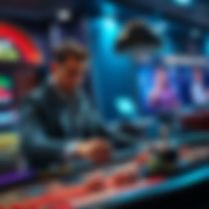 A confident gambler making a wager at a gaming table, looking at the odds displayed
