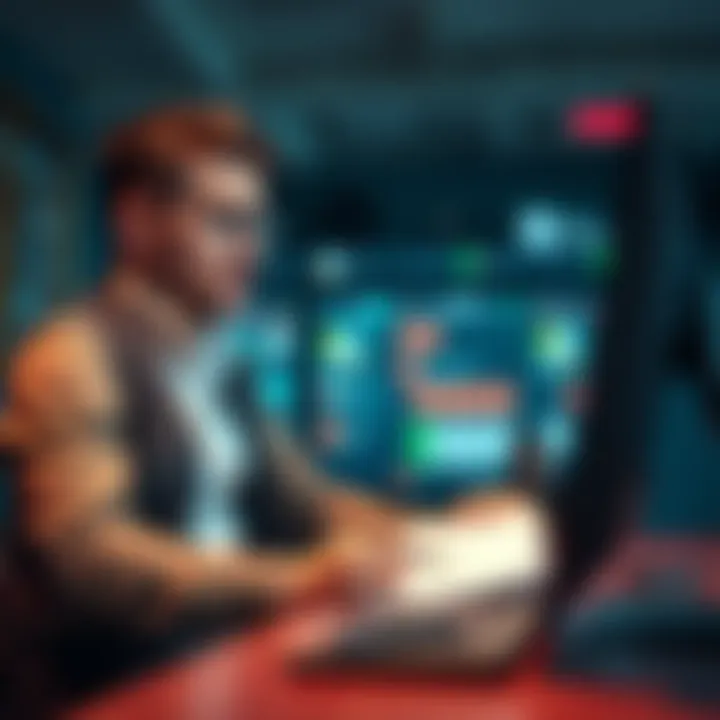 A former gambler in France sitting at a computer with a notebook, brainstorming ideas for an online gambling website, looking determined yet cautious about the legal challenges ahead.