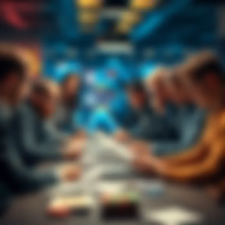 A group of people sitting around a table, analyzing notes and discussing betting strategies after a failed attempt.