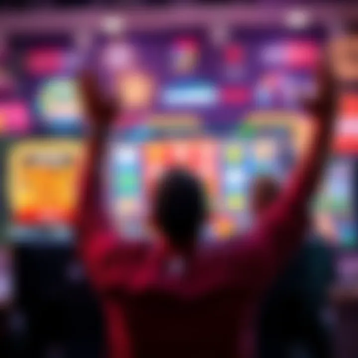 A person celebrating in front of a computer screen showing gambling wins